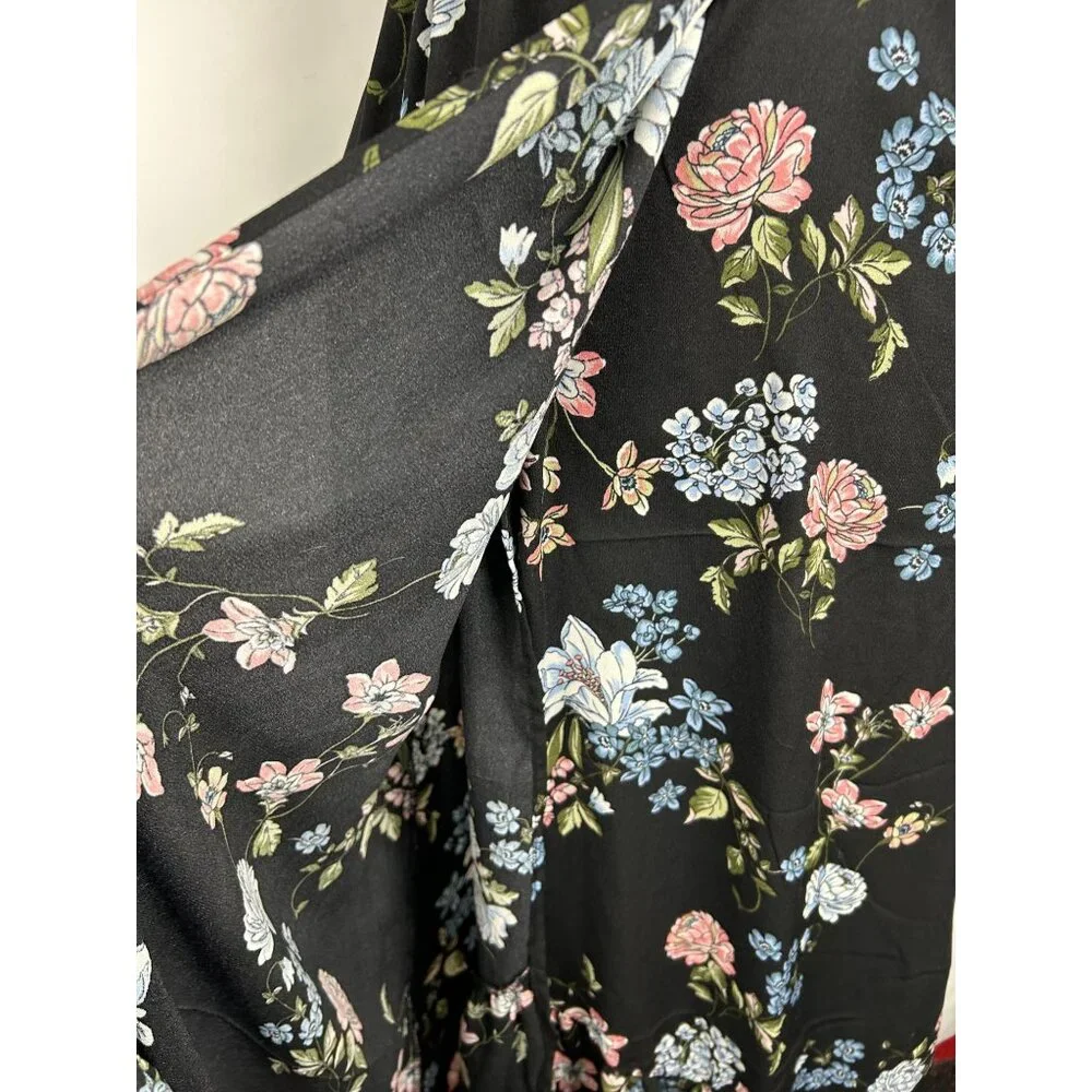 BO.G Collective Floral Wrap Maxi Dress Black/Blue Small With Flutter Sleeves NWT - Picture 9 of 16